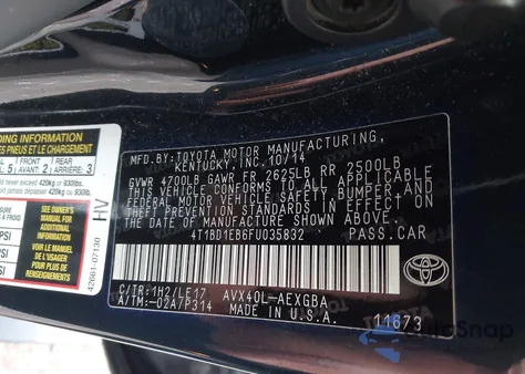 2015 Toyota Avalon Hybrid Xle Touring from USA, damaged, VIN 4T1BD1EB6FU035832